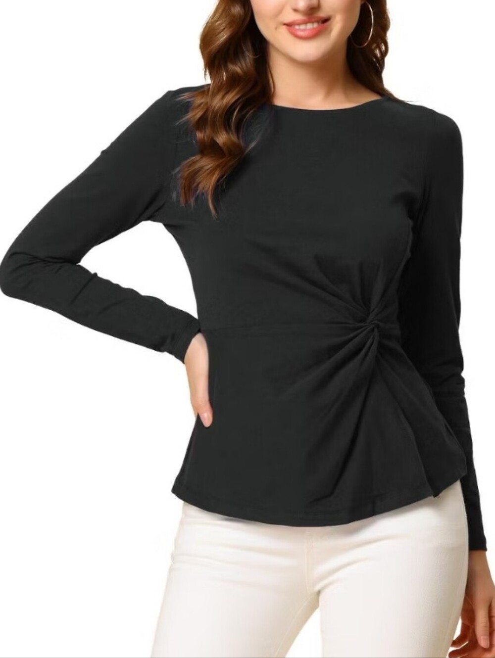 Ann Taylor Twist-Front Long-Sleeve Blouse Black